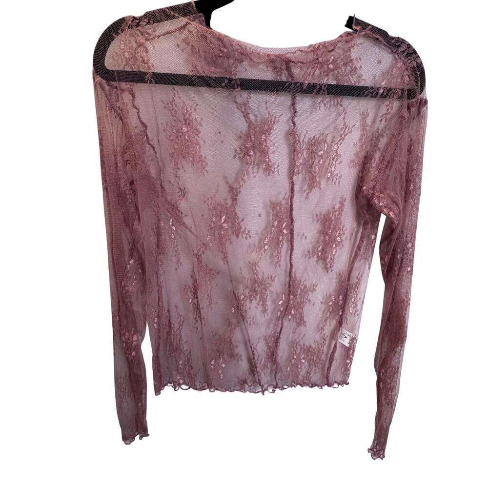 Coquette Fairy Pink Sheer Floral Lace Long Sleeve Top Large Boho Layering Blouse
